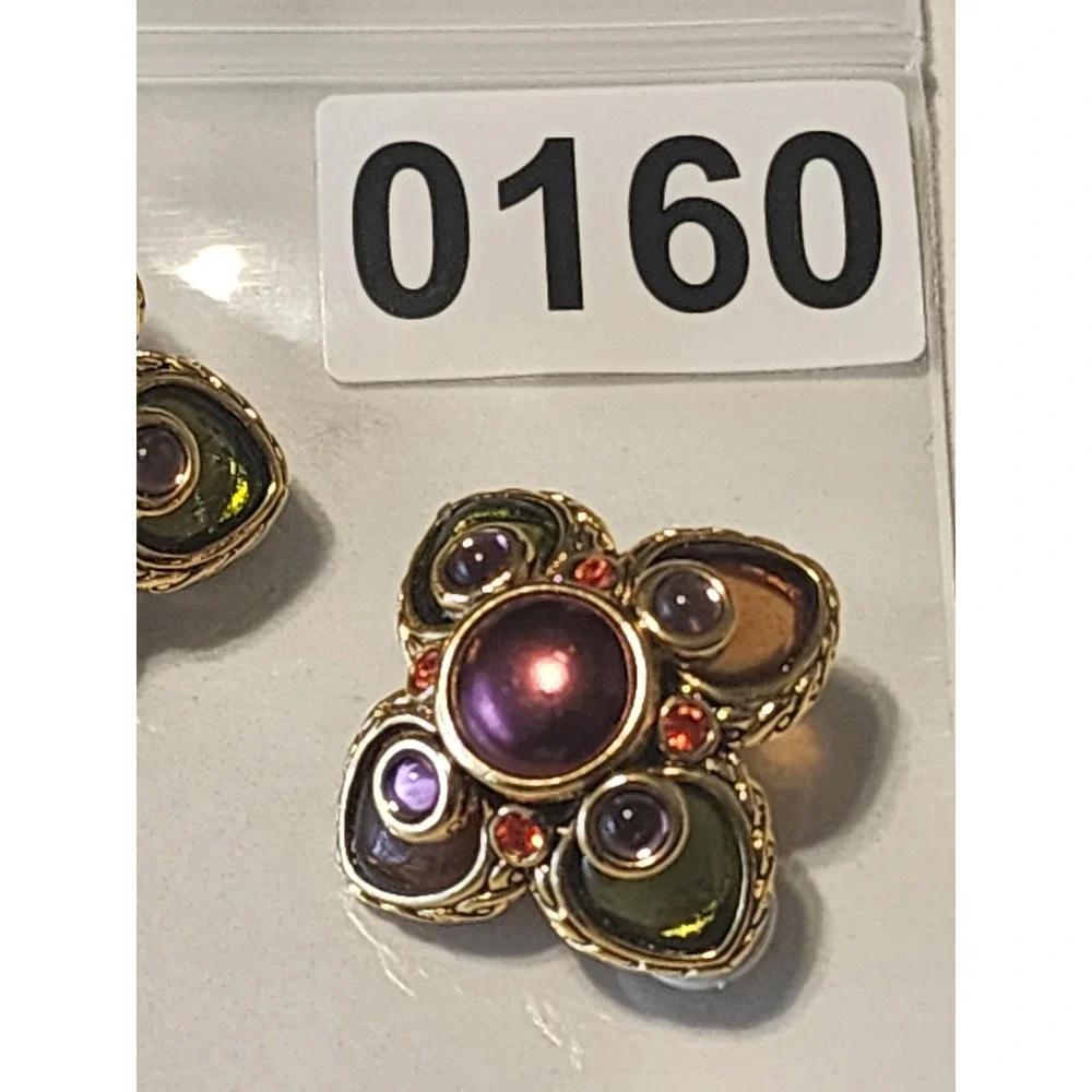 Joan Rivers Multicolor Cabochons Gold Tone Faux Pearl Clip On Earrings